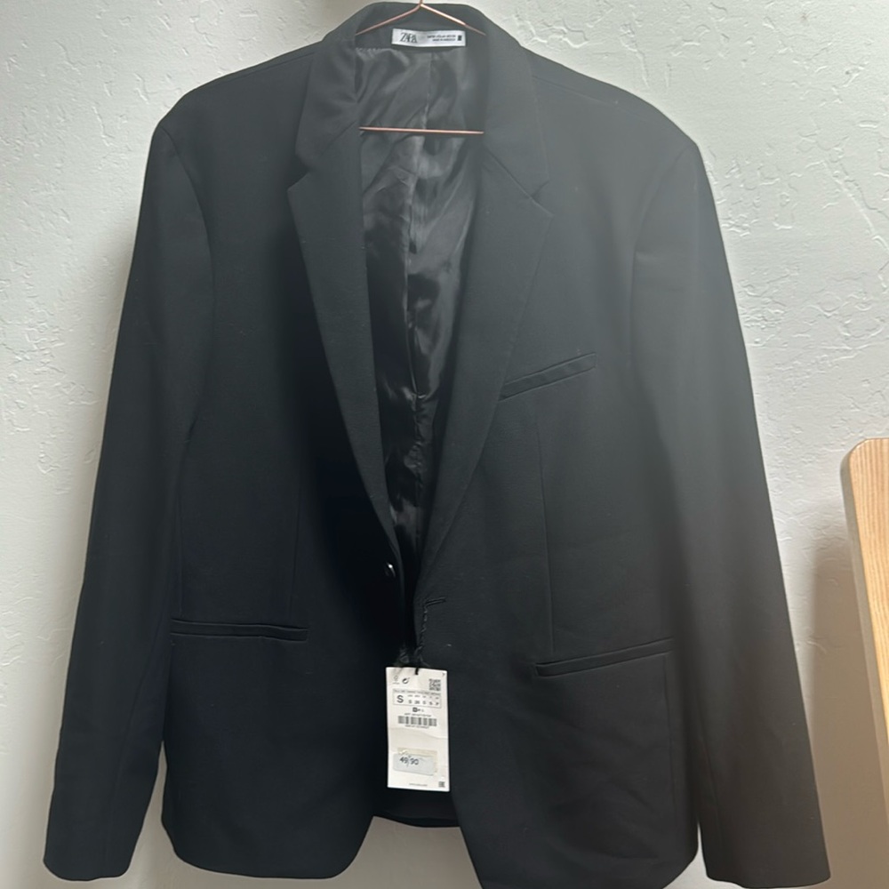 Zara men’s BNWOT 44 large XL black blazer cotton blend